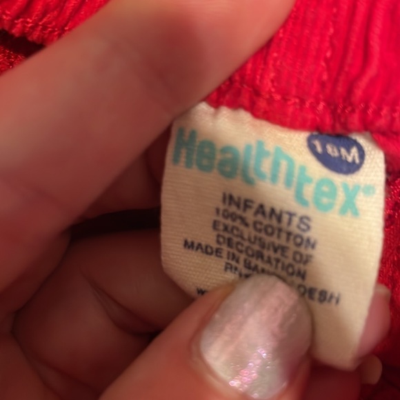 Girls 18months healthtex red corduroy pants with black design down leg flared - Picture 2 of 5